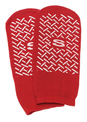Non Skid Slipper Socks; Small  Red Pair Child Size 4-6
