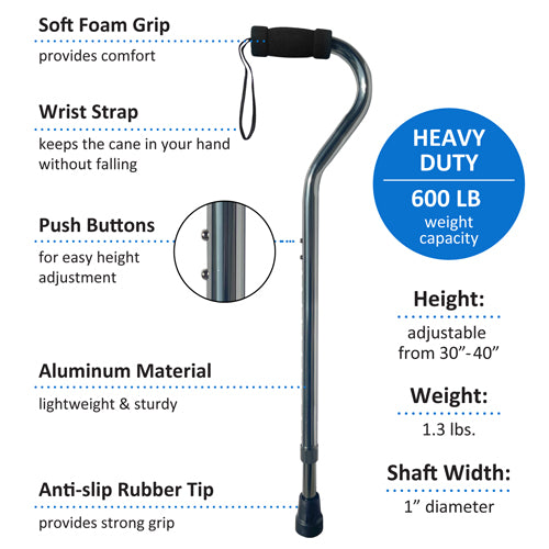 Heavy Duty Cane Bariatric Aluminum Slate Gray 600lb Weight Cap