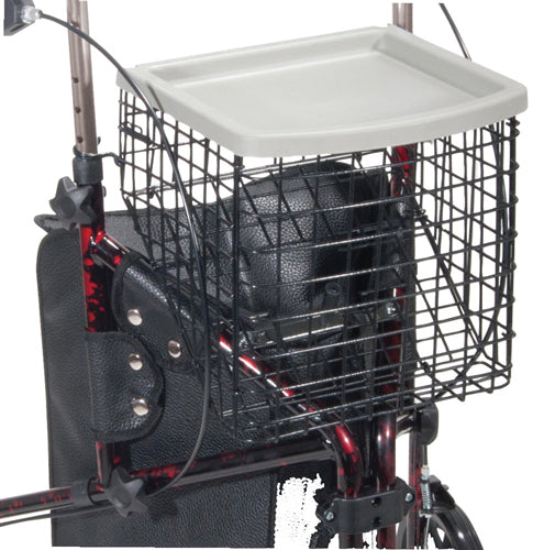 Rollator 3-wheeled W/pouch & Basket Loop Brake -flame Red