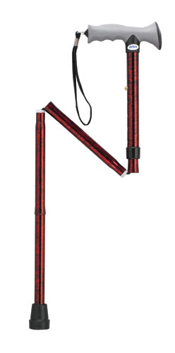 Folding Cane Alum W/gel Grip Red Crackle