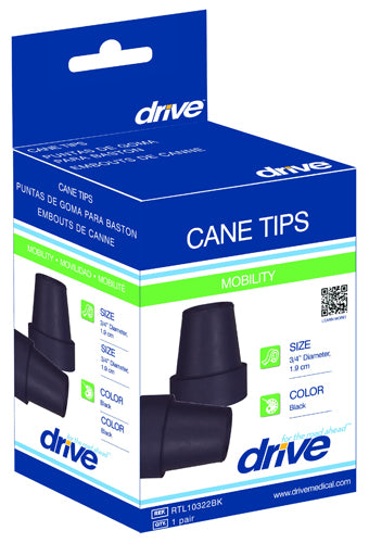Cane Tips For 1  Cane Diameter Black (pair)  Retail Box